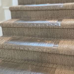 Clear Stair Treads Carpet Protectors Set of 2-24 x 8 Inches, Slip Resistant with Gripper Teeth, Transparent Vinyl Treads for Carpeted Stairs Protection Stairway Carpet, Carpeted Stairs, Vinyl Stairs, Step Treads, Treads And Risers, Commercial Carpet, Stair Rugs, Carpet Stairs, Ceiling Fan In Kitchen