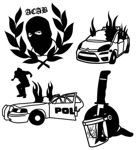 Burning Cop Car Tattoo, Burning Cop Car Drawing, Burning Cop Car, Cop Tattoos, Anarchism Art, Flash Tats, Russian Tattoo, Gangsta Tattoos, Creepy Drawings