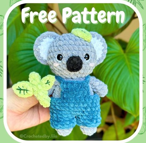 Free Amigurumi Koala Pattern Digital Tutorial, Crochet Plushies, Beginner Crafts, Crochet Eyes, Blue Overalls, Page Instagram, Crochet Amigurumi Free Patterns, Crochet Toys Patterns, Crochet Basics