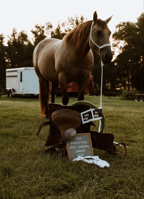 Western pregnancy announcement with horses Western Landscape Ideas, Western Gender Reveal Photoshoot, Country Baby Announcing Ideas, Winter Western Maternity Pictures, Gender Reveal With Horses, Western Baby Announcement Photos, Horse Baby Announcement, Cowboy Baby Announcement, Western Baby Pictures