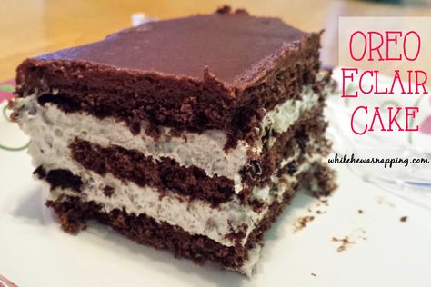 Oreo Eclair Cake - a different version of Chocolate Eclair cake, have to try on a late night craving! Oreo Eclair, Eclairs Dessert, Cake Oreo, Fig Cake, Eclair Cake, Pecan Cake, Oreo Cake, A Piece Of Cake, Piece Of Cake