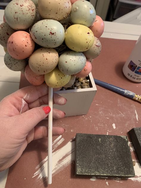 DIY Easter Topiary – Lizzy & Erin Easter Topiary Diy Front Porches, Easter Munchies, Easter Egg Topiary Diy, Easter Topiary Diy, Crafts With Preschoolers, Egg Topiary Tree, Easter Topiary Tree, Spring Decor 2023, Easter Egg Tree Diy