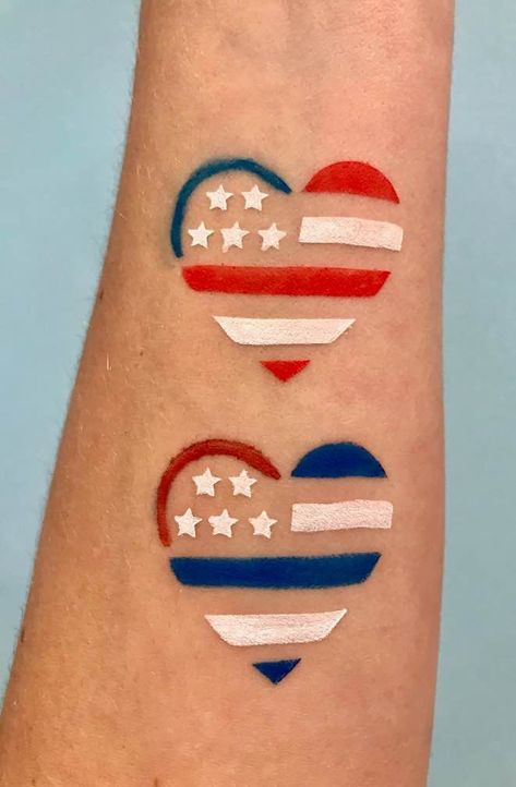 4th Of July Paint On Skin, Fourth Of July Body Art, Red White And Blue Spirit Week, Fourth Of July Leg Painting Ideas, Usa Body Painting, July 4th Face Painting Ideas, Veterans Day Face Paint, 4th Of July Body Art, Leg Painting Body Art 4th Of July