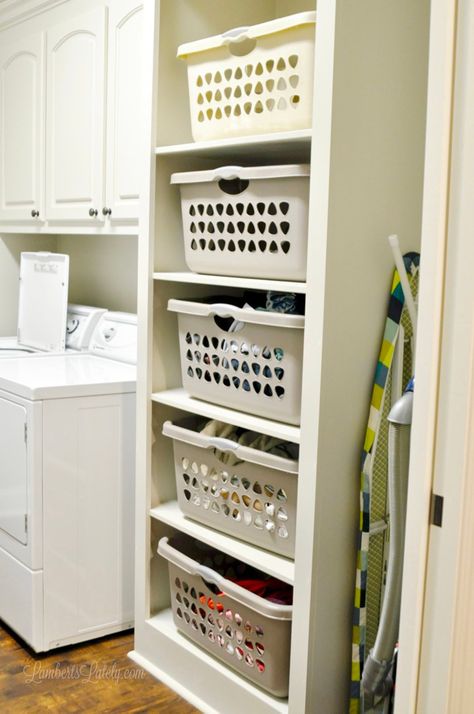 Ready to establish a life changing, effective family laundry system in your home? Get tips and tricks for streamlining the process, with ideas for either a small or big family! Family Laundry System, Organized Laundry Room, Organized Laundry, Laundry System, Laundry Basket Storage, Room Storage Diy, Dream Laundry Room, Laundry Room Layouts, Basement Laundry