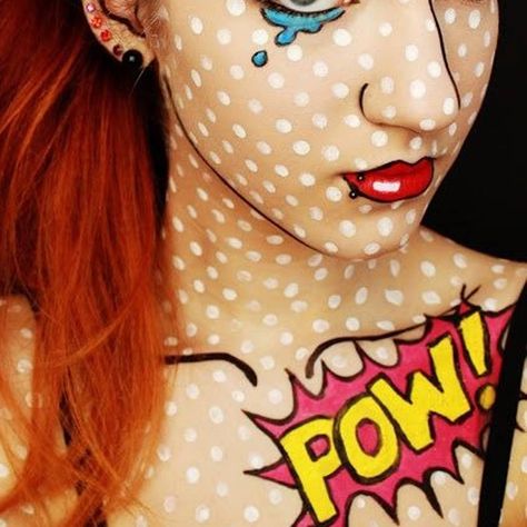 Photo Credit: keltiecolleen.buzznet.com   -Cosmopolitan.com Pop Art Halloween Costume, Doll Makeup Halloween, Comic Makeup, Mardi Gras Makeup, Easy Diy Costumes, Diy Halloween Costumes Easy, Last Minute Halloween Costumes, Halloween Makeup Easy, Doll Makeup