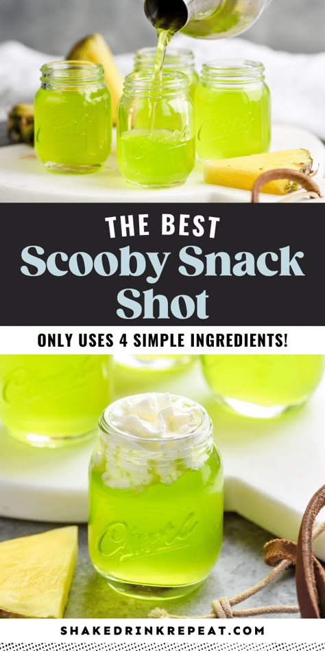 Fall Shots Recipes, Fruity Shots Alcohol, Scooby Snack Shot Recipes, Liquid Marija Drink Recipe, Jameson Shots, Rum And Pineapple Juice, Scooby Snack Shot, Yummy Shots, Fruity Shots