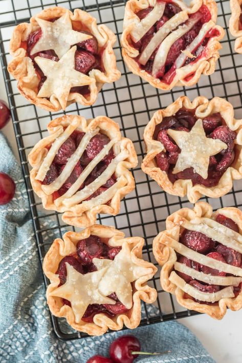 Cherry Pie Cups recipe from RecipeGirl.com #cherry #pie #cups #recipe #RecipeGirl Cherry Pie Cups, Cherry Garcia Ice Cream, Cherry And Chocolate, Ready Made Pie Crust, Pie Cups, Cherry Garcia, Recipes For Entertaining, Cherry Muffins, Easy Summer Dessert