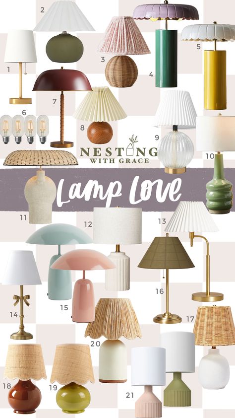 Lamps are one of my favorite pieces of decor. If I had to choose only one item to go on a side table, console, entry table, piano, nightstand, I will always pick a statement lamp! They not only look great, but add such a cozy feeling that can’t be created any other way. I rounded up some of my personal favorite lamps below! Bonus, you can see them all in our home too! Lamps On Nightstands, Entryway Lamp, Entryway Lamps, Round Lamp Shade, Peacock Room, Nesting With Grace, Statement Lamp, Family Room Makeover, Grey Lamp