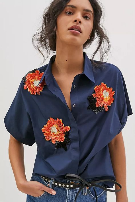 Dhruv Kapoor, Fancy Shirt, Pearl Embroidery, Shirt Embroidery, Embroidered Clothes, Embroidery Fashion, Anthropologie Top, Dress Gift, Shirts For Women