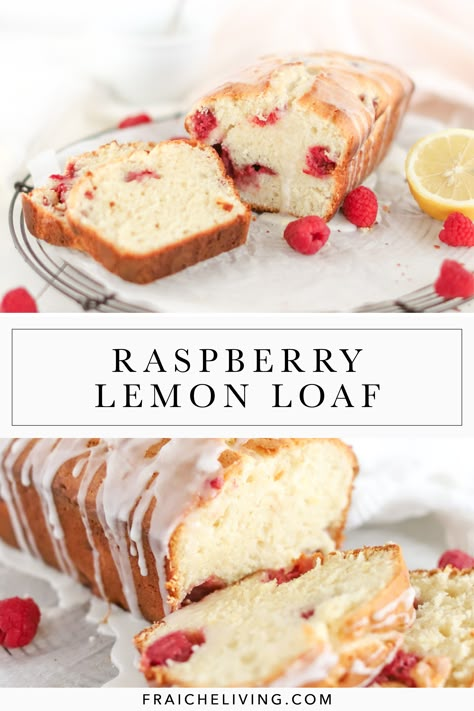 Raspberry Baking Ideas, Raspberry Loaf Bread, Vegan Raspberry Lemon Loaf, Lemon Raspberry Bread Recipe, Raspberry And Lemon Loaf, Lemon Strawberry Loaf, Summer Loaf Cake, Raspberry Lemon Loaf Cake, Loafs To Bake