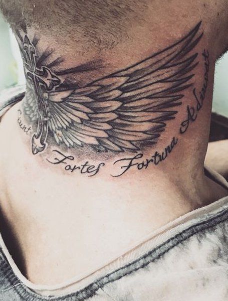 20 Cool Angel Wing Tattoos for Men in 2021 - The Trend Spotter Nek Tattoo Men, Tattoos On Back Of Neck, Behind Neck Tattoo, Behind The Neck Tattoos, Back Of Neck Tattoo Men, Wing Neck Tattoo, Tattoos On Back, Herren Hand Tattoos, Wing Tattoos On Back