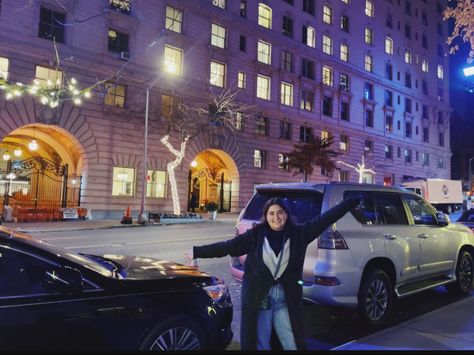 girl excitedly stands in front of the arconia/Belnord apartment building in New York City The Belnord, Only Murders In The Building, Side Photo, Upper West Side, West Side, The Building, Manhattan, The Outsiders, Siding