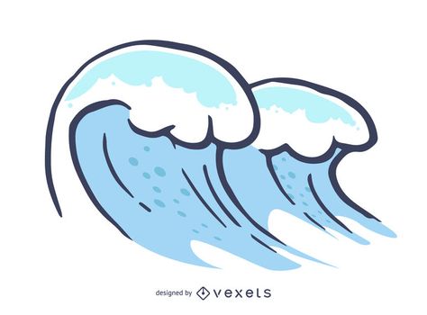 Illustrated waves in tones of blue. These are big waves, perfect for surfing designs and projects. Cute Wave Drawing, Simple Wave Illustration, Wave Doodle Simple, Waves Doodle Simple, Beachwear Moodboard, Wave Drawing Simple, Surfing Drawing, Wave Doodle, Cutesy Style