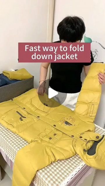 How To Fold A Winter Coat, How To Fold A Coat, Folding Jackets To Save Space, How To Fold A Jacket, Long Winter Jacket, How To Fold, Folding Clothes, Down Jackets, Long Winter