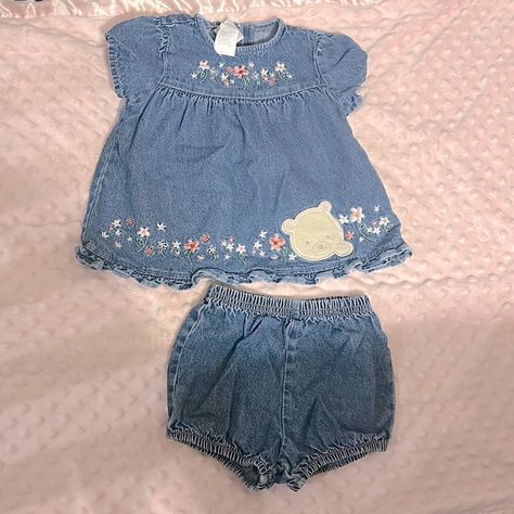 Denim Outfit-Never Worn. Early 2000s Baby Clothes, Kids Nostalgia, Parent Dr, Blue Baby Clothes, Clothes 2000s, 2000s Baby, Baby Closet, Baby Fits, Bitty Baby