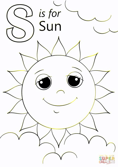 S Is For Sun, Letter S Crafts, Letter S Activities, Sun Coloring Pages, Letter A Coloring Pages, Spider Coloring Page, Infant Room, The Letter S, Abc Coloring Pages