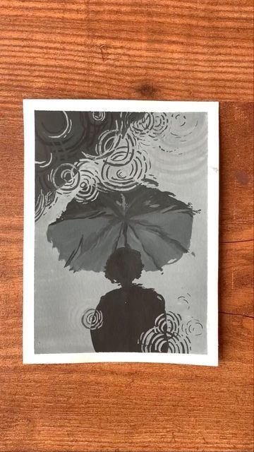 Single Life Drawing, Monotony Art, Monochrome Art Painting, Raindrops Painting, Raindrop Painting, Rain Drawing, Painting Monochrome, Monochrome Drawing, Monochrome Painting