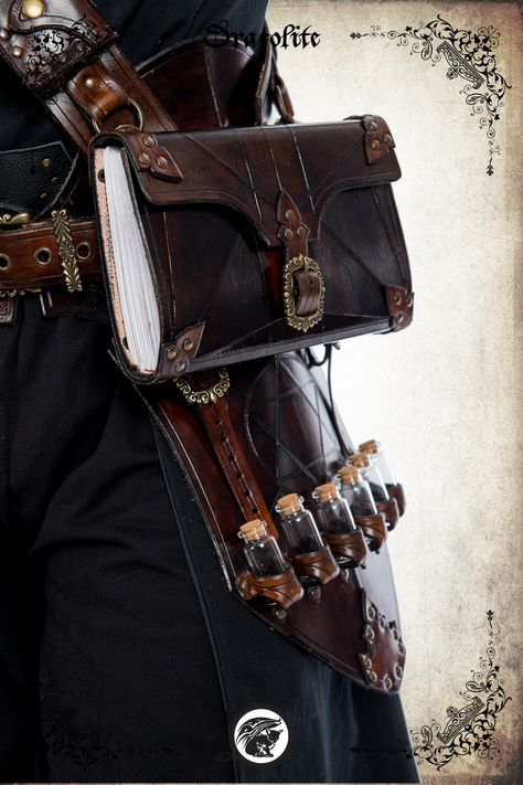 Fantasy Tool Belt, Dnd Bag Art, Multiple Belts Outfit, Goblin Accessories, Alchemist Belt, Steampunk Fashion Men, Steampunk Mens Fashion, Steampunk Aesthetic, Fair Outfits