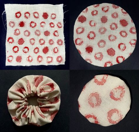 Gathering circles - watercoloured calico fabric. Textiles Projects, Calico Fabric, Pot Holders, Circles, Textiles, Fabric