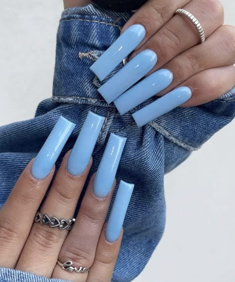 Solid Color Acrylic Nails, Baby Blue Acrylic Nails, Nails Collection, Baby Blue Nails, Blue Acrylic Nails, Pretty Nail Art, Gel Nail Designs, Square Acrylic Nails, Minimalist Nails