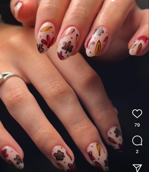 Autumn leaves. Cartoon leaves Nails With Autumn Leaves, Autumn Leaf Nail Art, Autumn Nails Leaves, Leaf Nails Design, Easy Fall Leaf Nail Designs, Autumn Nails Leave, Leaf Nail Design, Fall Leaves Nails, Leave Nails