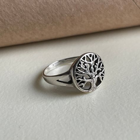 Dainty Sterling Silver Tree Of Life Ring. Great for everyday use as They are comfortable and can easily match your style. The best choice to buy as a gift for your loved ones. Detail: Material: Sterling silver( 925 Silver) Ring size: available in 5 1/2, 6, 7, 8 & 9 What is Sterling silver( 925): Sterling Silver is a type of silver's alloy that 92.5 % of its weight is silver and 7.5 % of it's weight is another kind of metal that is usually copper. Tree Of Life Ring, Life Ring, Celtic Tree Of Life, Silver Signet Ring, Silver Tree, Ring Sizes, Ring Sterling Silver, Antique Rings, 925 Silver Rings