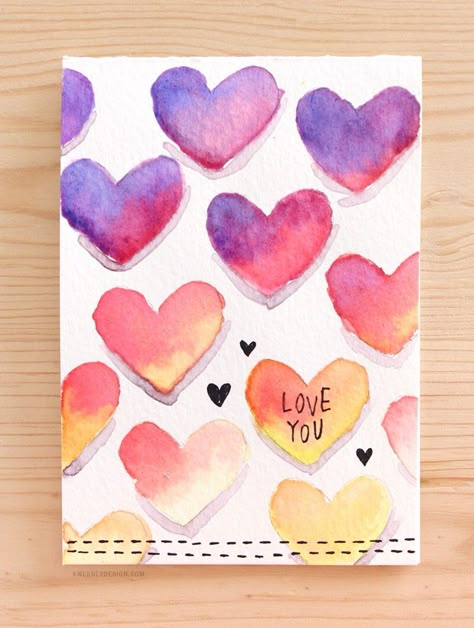 Easy DIY Valentine's Day Card Made with Minimal Supplies: $2 Crayola Watercolor Set and a black pen. Hearts Watercolor, Valentines Day Cards Handmade, Valentines Watercolor, Watercolor Hearts, Watercolor Card, Creative Valentines, Watercolor Heart, Diy Valentine, Handmade Valentine