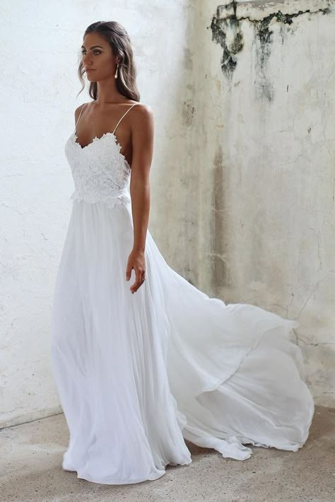 Boho Beach Wedding Dresses Sexy Summer Spaghetti Straps Open Backs Lace White Wedding Gown Robes Glamour, Beach Wedding Dresses, Boho Beach Wedding, White Wedding Gowns, Beach Wedding Dress Boho, Grace Loves Lace, Wedding Dress Inspiration, Boho Beach, Beach Wedding Dress