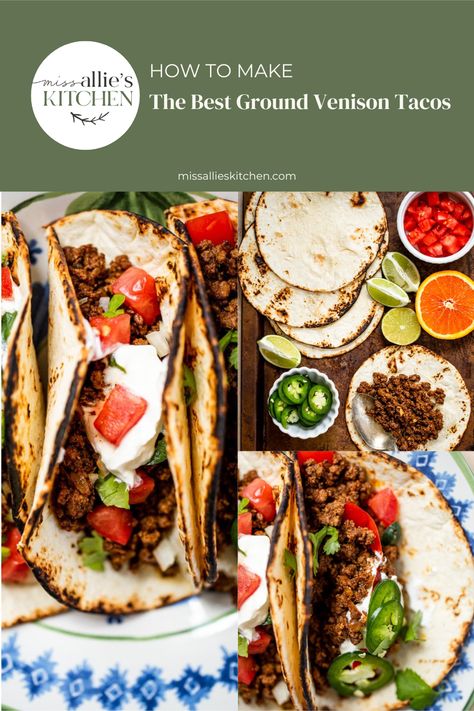 This is the best, simple and from-scratch recipe for ground venison tacos. Simple to make and no packets of seasoning from the store needed! Venison Tacos, Elk Recipes, Tacos Easy, Ground Venison, Fajita Bowls, Deer Meat Recipes, Deer Meat, Venison Recipes, Meat Recipe