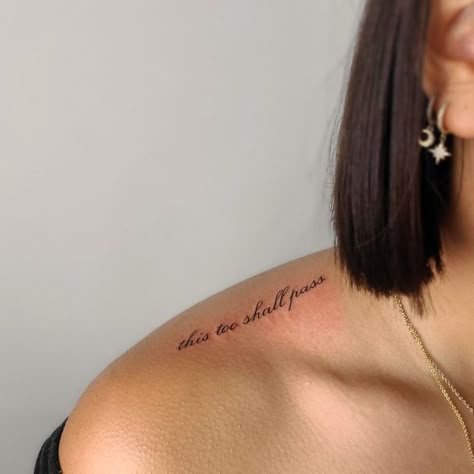 Above Shoulder Tattoos For Women, Back Shoulder Women Tattoo, Womens Top Of Shoulder Tattoo, Shoulder Tattoos For Women Writing, Dainty Top Of Shoulder Tattoo, Above Shoulder Tattoo, Script Shoulder Tattoos For Women, Writing Shoulder Tattoo, On Top Of Shoulder Tattoos For Women