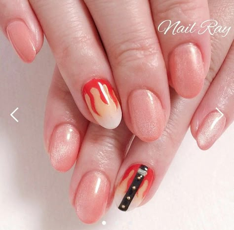 Rengoku Nail Art, Rengoku Nails, Anime Themed Nails, Nail Designs Easy Diy, Punk Nails, Anime Nails, Soft Nails, Kawaii Nails, Short Nails