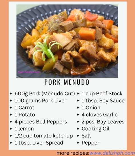 Pork Menudo Recipe, Pork Menudo, Filipino Pork Recipes, Menudo Recipe, How To Cook Pork, Pork Recipe, Easy Pork, Pinoy Food, Beef Stock