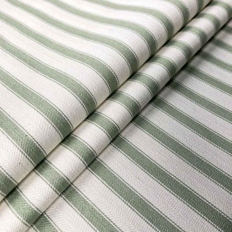 Ticking Stripe 2 Fabric - Sage | Ian Mankin Ian Mankin, Ticking Stripe Fabric, Interior Decorating Styles, Ticking Fabric, Wooden Blinds, Stripe Fabric, Ticking Stripe, Recycled Yarn, Bedroom Green