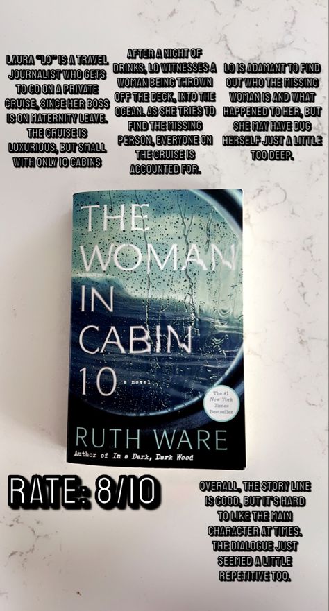 The Woman In Cabin 10, Woman In Cabin 10, Books Suggestions, 2023 Journal, Good Thriller Books, Cabin 10, 2024 Books, Ruth Ware, Books Tbr