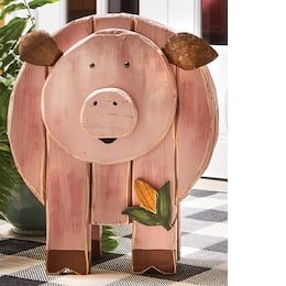 Wood Pig, Spring Wood Crafts, Farm Animal Crafts, Wood Yard Art, Wood Craft Patterns, Rustic Wood Decor, Animal Cutouts, Country Door, Wood Animal