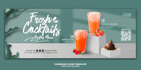 Drink menu facebook cover banner templat... | Premium Psd #Freepik #psd Drink Banner Design, Product Banner Design Ideas, Banner Product Design, Voucher Design Template, Product Banner Design, Banner Coffee, Cover Banner Design, Graphic Design Banner, Banner Design Ideas