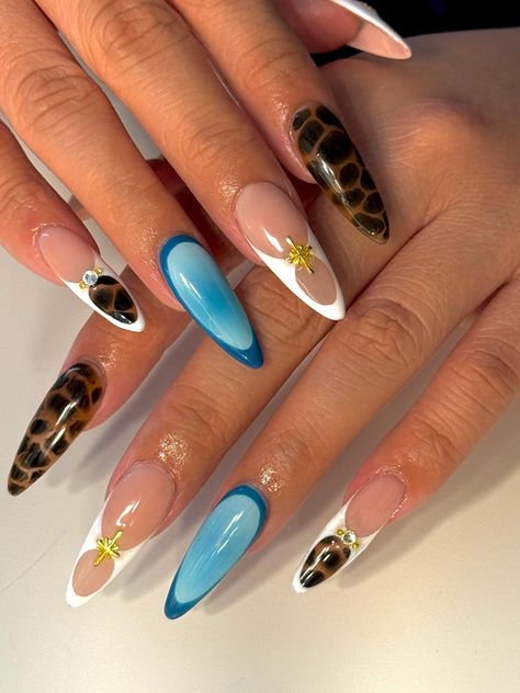 Tiffany Blue Almond Nails, Aura Stiletto Nails, Blue Funky Nails, Zoifishh Nails, Jhene Aiko Nails, Lsu Nails, Blue Aura Nails, Tortoise Nails, Nessa Nails