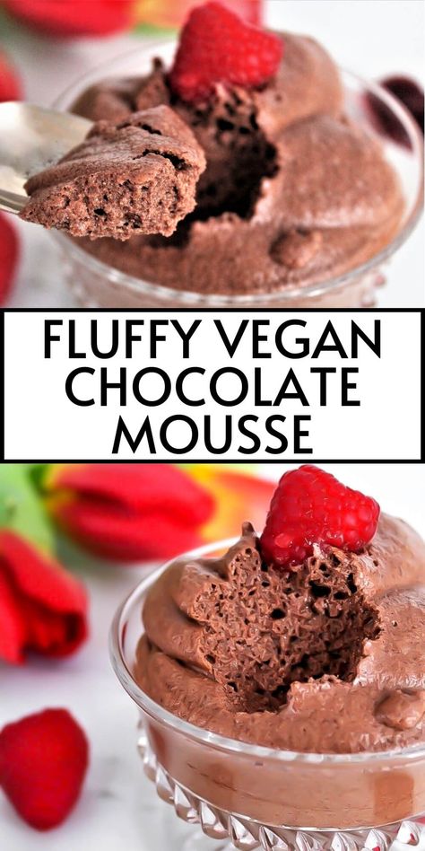 The best vegan chocolate mousse you will ever make! Fluffy, rich, and creamy, yet dairy-free, gluten-free, and nut-free. Made from aquafaba, this is the lightest and fluffiest mousse ever! Best Vegan Cheese, Vegan Chocolate Recipes, Vegan Chocolate Mousse, Vegan Party Food, Vegan Baking Recipes, Healthy Vegan Desserts, Vegan Comfort Food, Mousse Recipes, Vegan Chocolate Chip