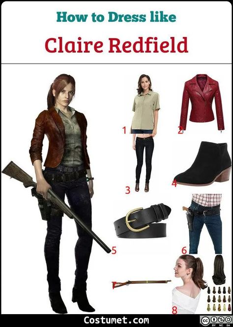 Claire Redfield (Resident Evil) Costume for Cosplay & Halloween 2020 Claire Redfield Costume, Resident Evil Costume Halloween, Resident Evil Inspired Outfits, Resident Evil Halloween Costumes, Halloween Costumes Jeans, Resident Evil Outfit Ideas, Claire Redfield Cosplay, Claire Redfield Outfit, Resident Evil Women