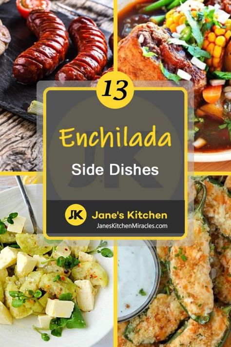 This Mexican favorite comes in a variety of delcious forms from cheeses, meats and sauces - so what to serve with enchiladas should incorporate a wide spread of options too. We give you some of Mexico's (and America's) best side dishes.#sidedish #sidedishes #sidedishrecipes #enchiladas #enchiladasidedishes #enchiladasrecipes #recipes #enchiladasides #enchiladasdessert Frijoles Borrachos Recipe, Side Dish For Enchiladas, Vegetarian Fajitas, Breakfast Enchiladas, Grilled Corn Salad, Red Enchiladas, Bean Enchiladas, Cheese Enchiladas, Mexican Dinner