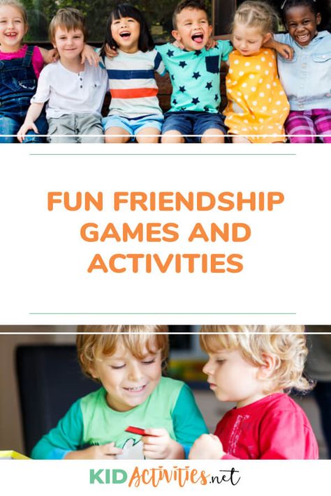 A collection of fun friendship games and activities for kids. Great for a friendship theme day. Crafts About Friendship For Preschoolers, Enrichment Activities For Preschoolers, Friendship Games For Preschoolers, Social Games For Preschoolers, Friendship For Preschoolers Activities, Friendshape Activities, Friendship Day Activities For Preschool, Friendship Dramatic Play Preschool, Friendship Games Preschool