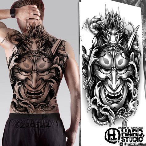 #back #samurai #tattoo design #tattoo idea #bng design #mask #samurai tattoo # japanese tattoo #demon mask #tattoo idea #hardstudio #pattern #katana #flower Mask Back Tattoo, Samurai Back Tattoo, Chest Tattoo Wings, Biomech Tattoo, Japanese Demon Tattoo, Japanese Back Tattoo, Oni Mask Tattoo, Oni Tattoo, Demon Mask