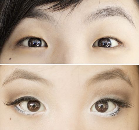 create a double lid using only makeup! for asian girls with monolids :)  http://hellobeauty.ph Asian Makeup Before And After, Double Lids, Double Eyelids, Monolid Eye Makeup, Monolid Makeup, Monolid Eyes, Asian Makeup Looks, Dark Eyeshadow, Double Eyelid