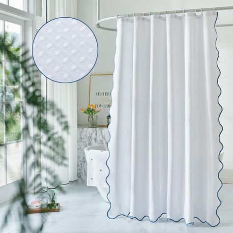 youngseahome White Fabric with Red Scalloped Border Shower Curtain,Boho Chic Cloth Shower Curtain for Bathroom Showers,72 x 84 Inches : Amazon.ca: Home Trendy Shower Curtain, Shower Curtain Boho, Cloth Shower Curtain, Bathroom Showers, Cotton Shower Curtain, Boho Shower Curtain, Sewing Furniture, Scalloped Border, Shower Hooks