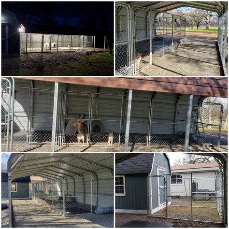 Carport Dog Kennel Carport Dog Kennel, Carport Dog Kennel Ideas, Hunting Dog Kennel, Dog Kennel Ideas, Dog Services, Outdoor Dog Area, Dog Boarding Ideas, Dog Enclosure, Luxury Dog Kennels