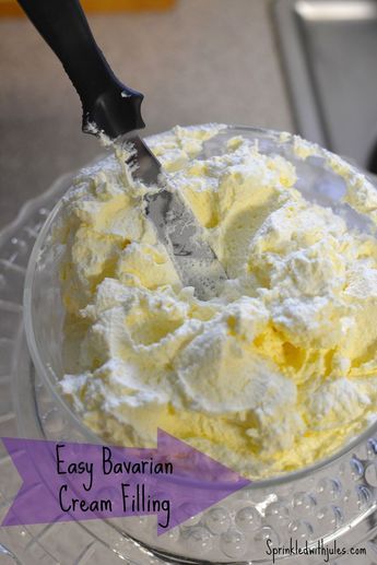 Easy Bavarian Cream Filling! So simple to make, but it makes your cake so much better! Sprinkled With Jules Easy Bavarian Cream Filling, Easy Bavarian Cream, Cream Cake Filling, Bavarian Cream Cake, Cream For Cake, Bavarian Cream Filling, Cream Filling Recipe, Cake Filling Recipes, Bavarian Cream