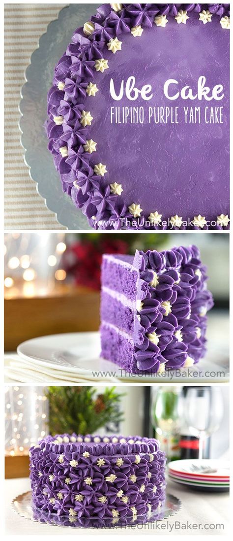 Ube cake (or Filipino purple yam cake) is unlike any cake you’ve had before. It’s sweet and earthy and purple! A staple in any Filipino celebration. Purple Yam Cake, Yam Cake, Ube Cake, Pinoy Dessert, Ube Recipes, Kek Lapis, Purple Cake, Purple Yam, Purple Cakes