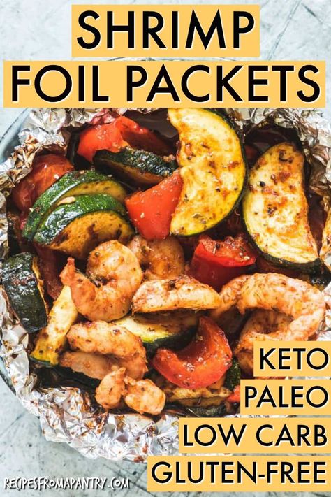 Shrimp Foil Packs, Shrimp Foil Packets, Zucchini Keto, Low Carb Shrimp, Foil Pack Dinners, Mini Hamburgers, Foil Pack Meals, Foil Dinners, Foil Packs