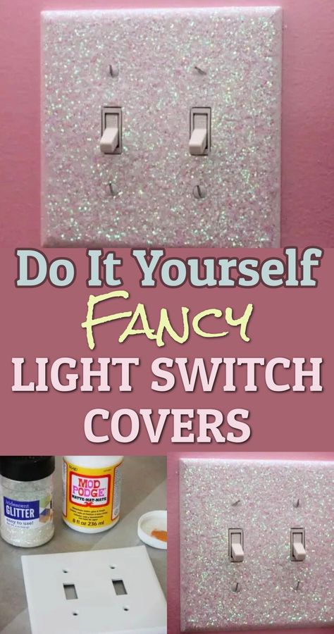 Glitter Light Switch Cover, Fancy Light Switch, Outlet Covers Ideas, Glitter Light Switches, Glitter Bathroom, Glitter Bedroom, Light Switch Covers Diy, Mod Podge Glitter, Glitter Furniture