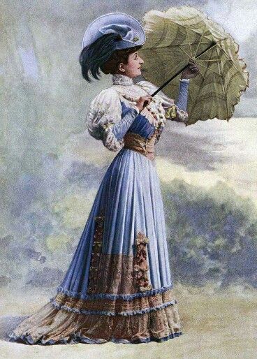 Beautiful Blue dress c. 1895? 1905 Fashion Women, 1905 Fashion, Edwardian Dresses, Belle Epoque Fashion, 1900 Fashion, 1890s Fashion, 1900s Fashion, Victorian Ladies, Fashion Umbrella